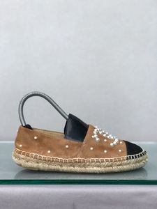 Auth CHANEL Espadrille Mother Of Pearl Flats