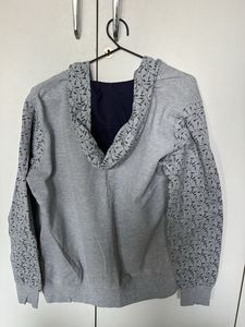 Grey Floral Sleeve Zip-Up Hoodie