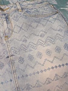 Demin Miniskirt With Embroidery Pattern
