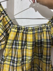 Yellow Gingham Puff Sleeves Top (sale)