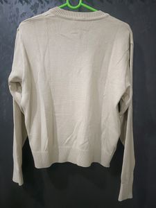 Women V Neck Beige Sweater