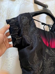 Pink &amp; Black Babydoll patch Saree