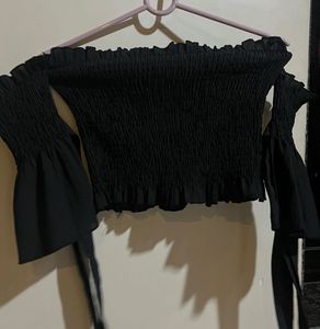 Black Off-Shoulder Crop Top