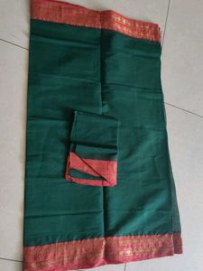 Cotton Plain Saree With Blouse Pc