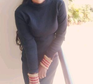 Black Colour Knee Length Dress Full Sleeves Turtle