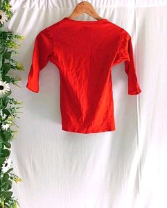 Red Bateu Neck 3/4th Sleeve Top