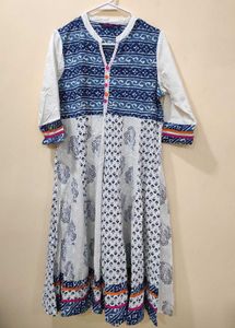 White &amp; Blue Paisley Anarkali Kurti
