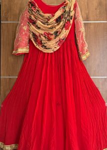 Red Floral Dupatta Anarkali