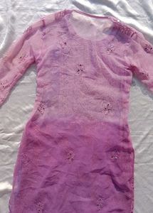 Tie Dry Lavender Chikankari Mirror Work Kurti💜