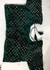 Embroidered White And Green Velvet Blouse