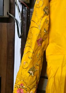 Floral Embroidered Yellow Jacket Set