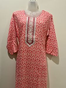 Red &amp; White Printed Kurta