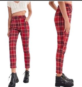 ZARA, Red Plaid Print Pants