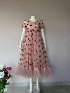 STRAWBERRY SEQUINED FLOWY TULLE DRESS