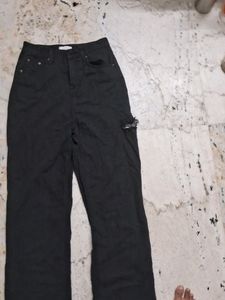 Black Denim With Side Cut Pattern