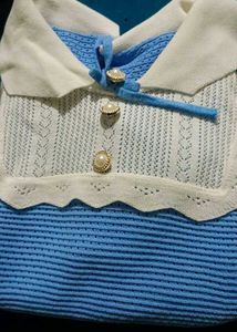 Korean Vintage Knit Top - Baby Blue