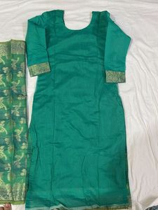 Emerald Green Floral Kameez Dupatta BanarsiSet
