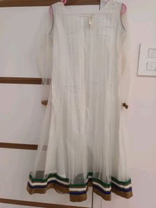 White Net Stone Work Full Sleeves 3 Piece Set