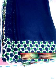 Blue &amp; Green Patterned Saree