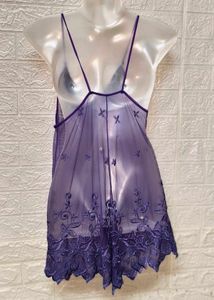 Net &amp; Lace Purple Sexy Transparent Night Wear