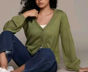 Olive Green Puff sleeve Cardigan