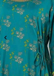 Teal Floral Print Kurti with Tie Detail