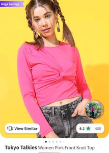Pink Knot-Front Long Sleeve Top