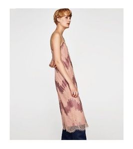 Zara Pink Mauve Delicate Lace Slip Midi Dress