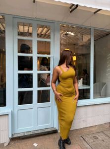 Mustard Bodycon Midi Dress
