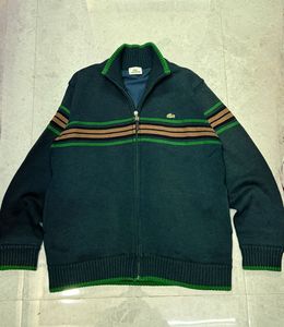 Lacoste Zip-Up Lambswool Knit Cardigan