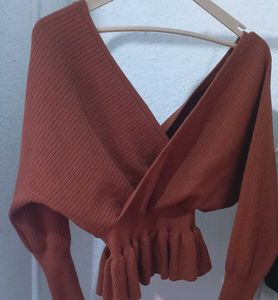 Stylish Rust-Colored Peplum Top