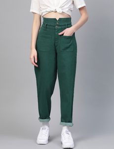 Green Regular Fit High-Rise Clean Pants