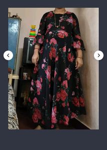 Black Colour Flower Print Gown For Women