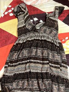 Korean V Neck Fit And Flare Ruffle Frock
