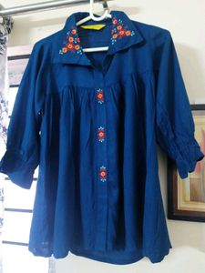Women&#39;s MOJILAA Blue Floral Embroidered Top