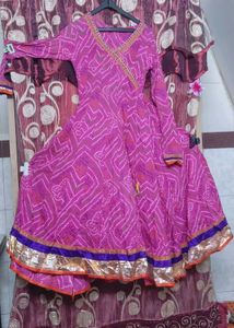 Pink Bandhani Angrakha Dress