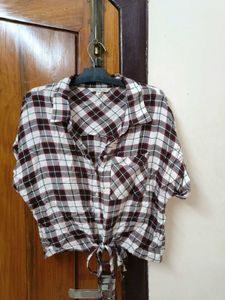 Women White Shirt And Cropped Stripped Top