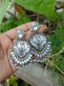 Silver Mirror Work Earings