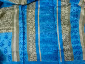 Blue &amp; Grey Patterned Saree
