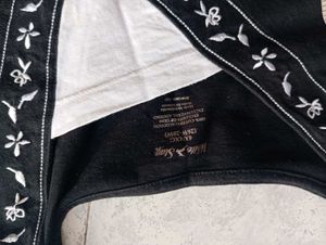 Embroidered V-Neck Black Top