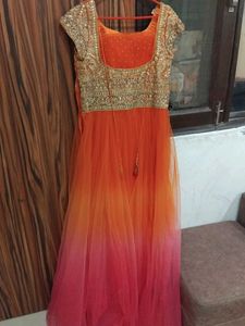 Orange &amp; Gold Anarkali Gown