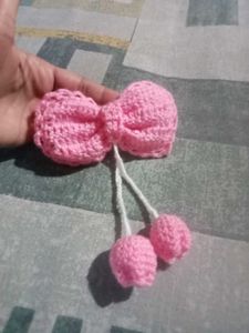 Pink Crochet Bow Hair Clip
