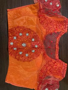 Orange - Pink Designer Saree With Blouse