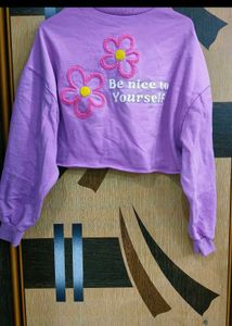 Zudio Cute Purple Cropped Oversized Sweatshirt