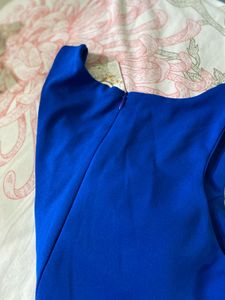 Classic Solid Blue Printed Mini Flare Dress