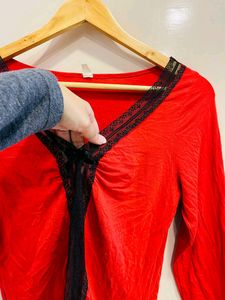Red &amp; Black Lace Trim Top