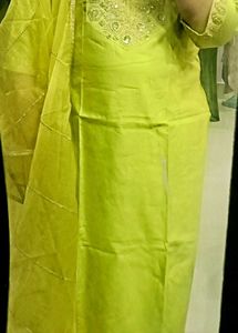 Embroidery Salwar Suit Set (Neon Green)
