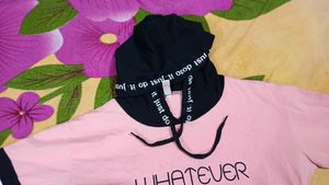 Pink &amp; Black Graphic Hoodie Top
