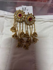 Sparkling Ruby Gold Jhumka Dangler Earrings