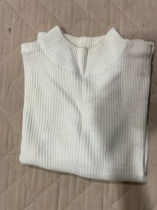 Cream Ribbed Knit Sweater